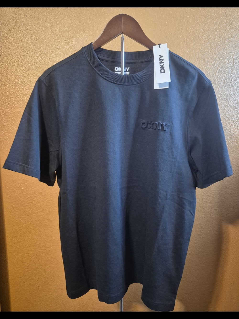 DKNY Men's Black Embossed Logo Crew Tee